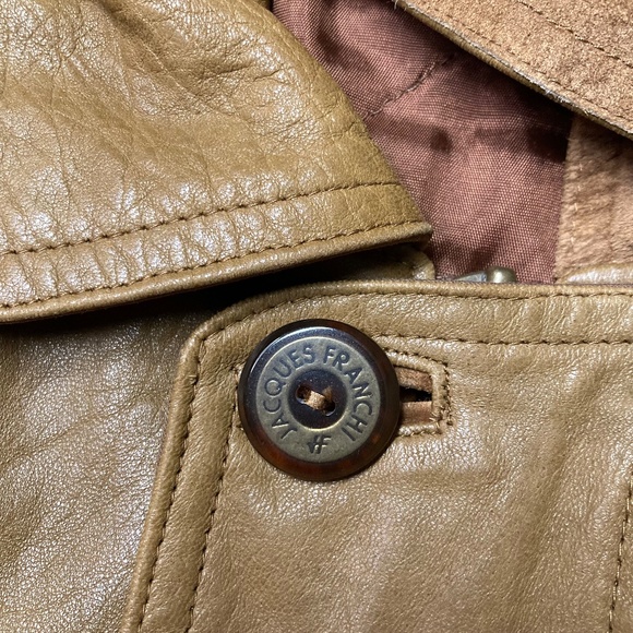 Vintage Jacques Franchi Paris Leather Wool Coat XL Brown Elbow Patches - Picture 12 of 12